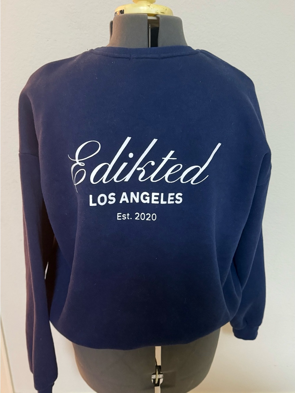 Edikted Navy Crewneck Sweatshirt with Script Logo - Picture 2 of 3